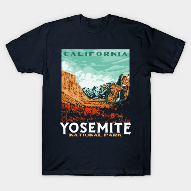 Yosemite National Park - Yosemite Valley Vintage California WPA Style Poster Art T-Shirt by GIANTSTEPDESIGN